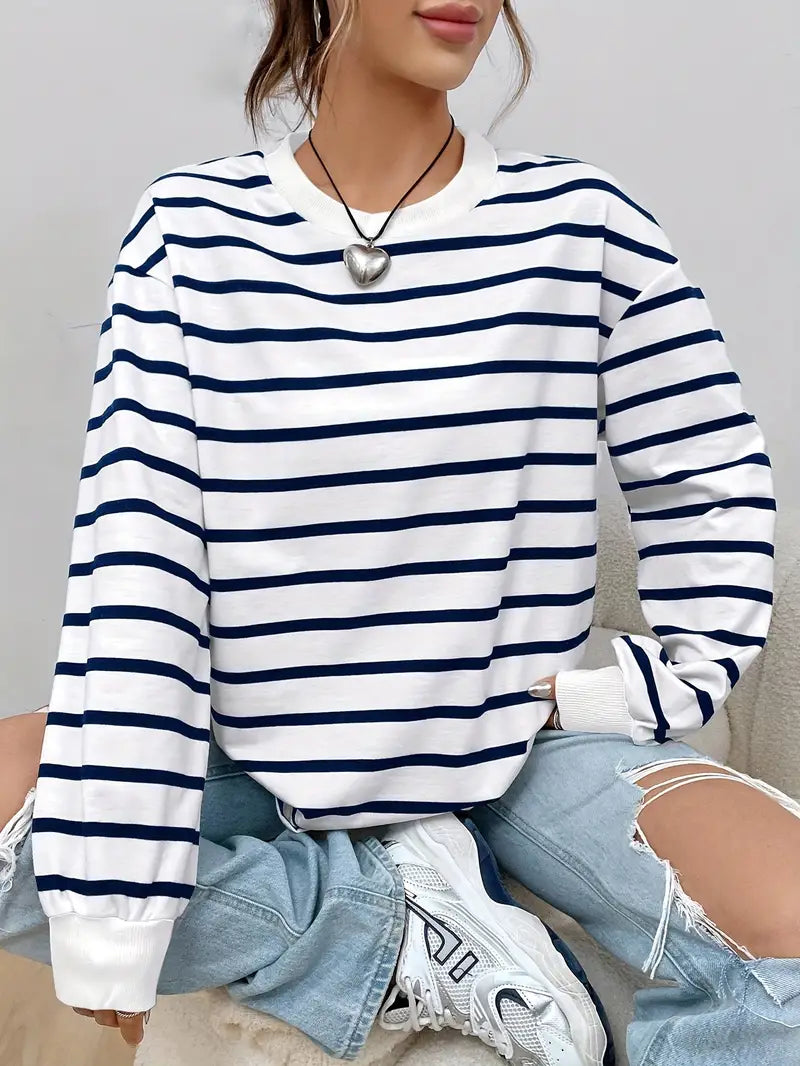 Sweat-shirt décontracté rayé pour femme
