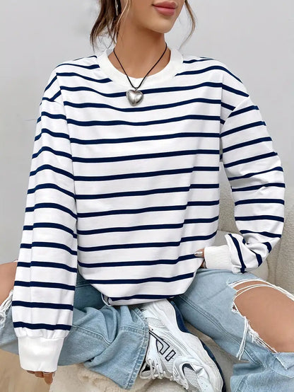 Sweat-shirt décontracté rayé pour femme