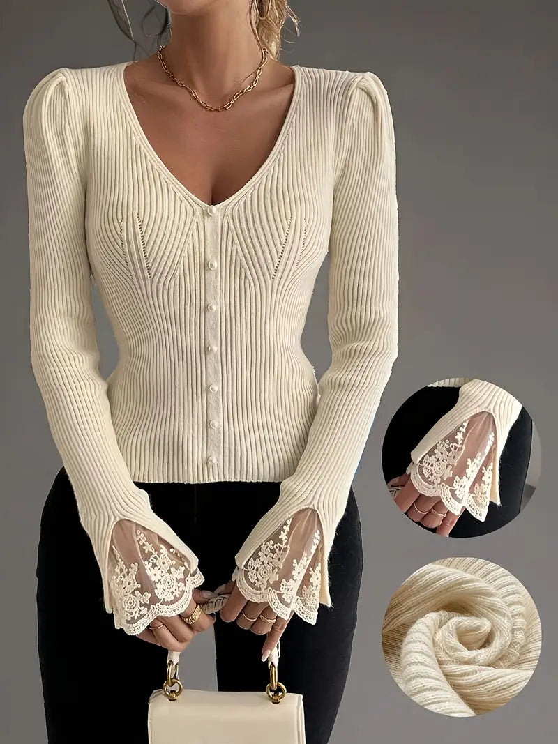Maglione da donna con scollo a V a coste – Stile casual, elegante e confortevole