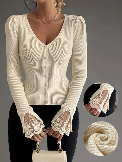 Maglione da donna con scollo a V a coste – Stile casual, elegante e confortevole