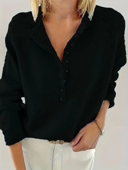 Women's crew-neck sweater with buttons - Elegant and comfortable