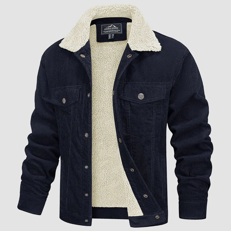 Veste Homme Élégante en Velours Côtelé Doublée Sherpa – Manteau Trucker Chaud