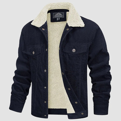 Veste Homme Élégante en Velours Côtelé Doublée Sherpa – Manteau Trucker Chaud