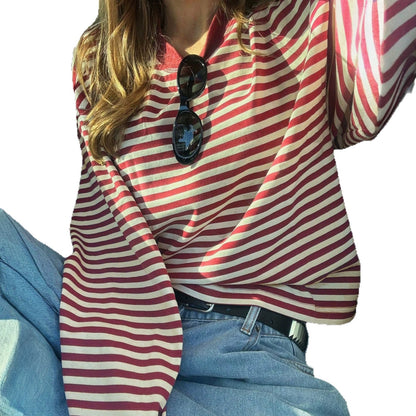 Retro Color-Block Striped Women's Top – Casual, Comfortable Everyday Style