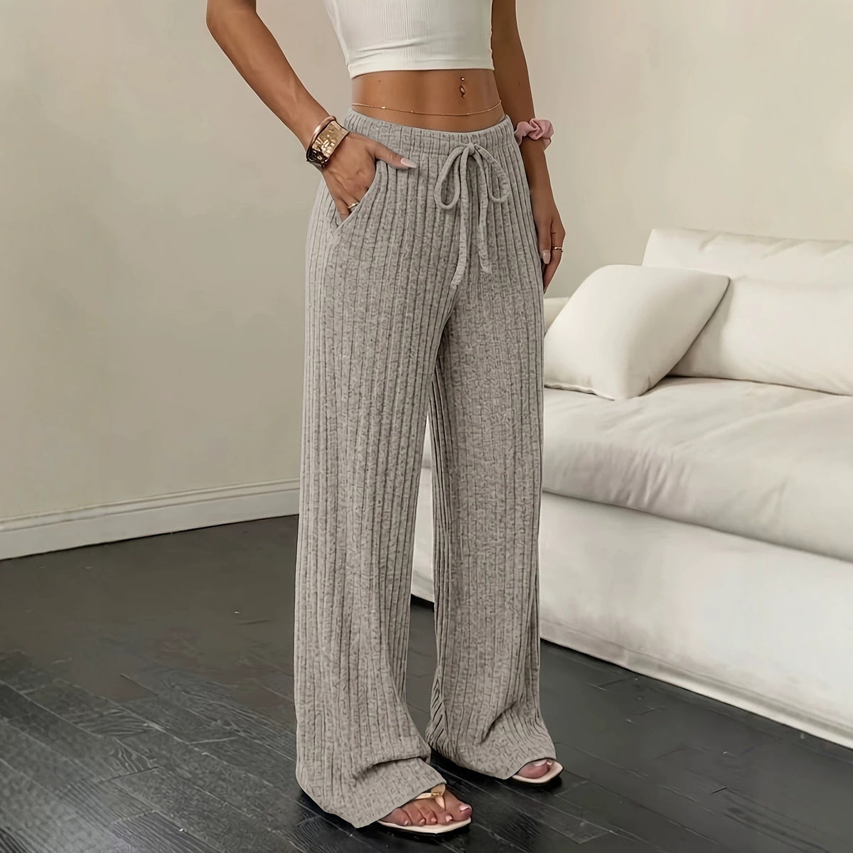 Women's wide-leg ribbed knit pants – Comfortable and modern