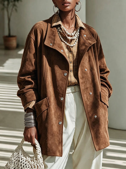 Women's mid-length Mandarin collar coat - Elegant and warm