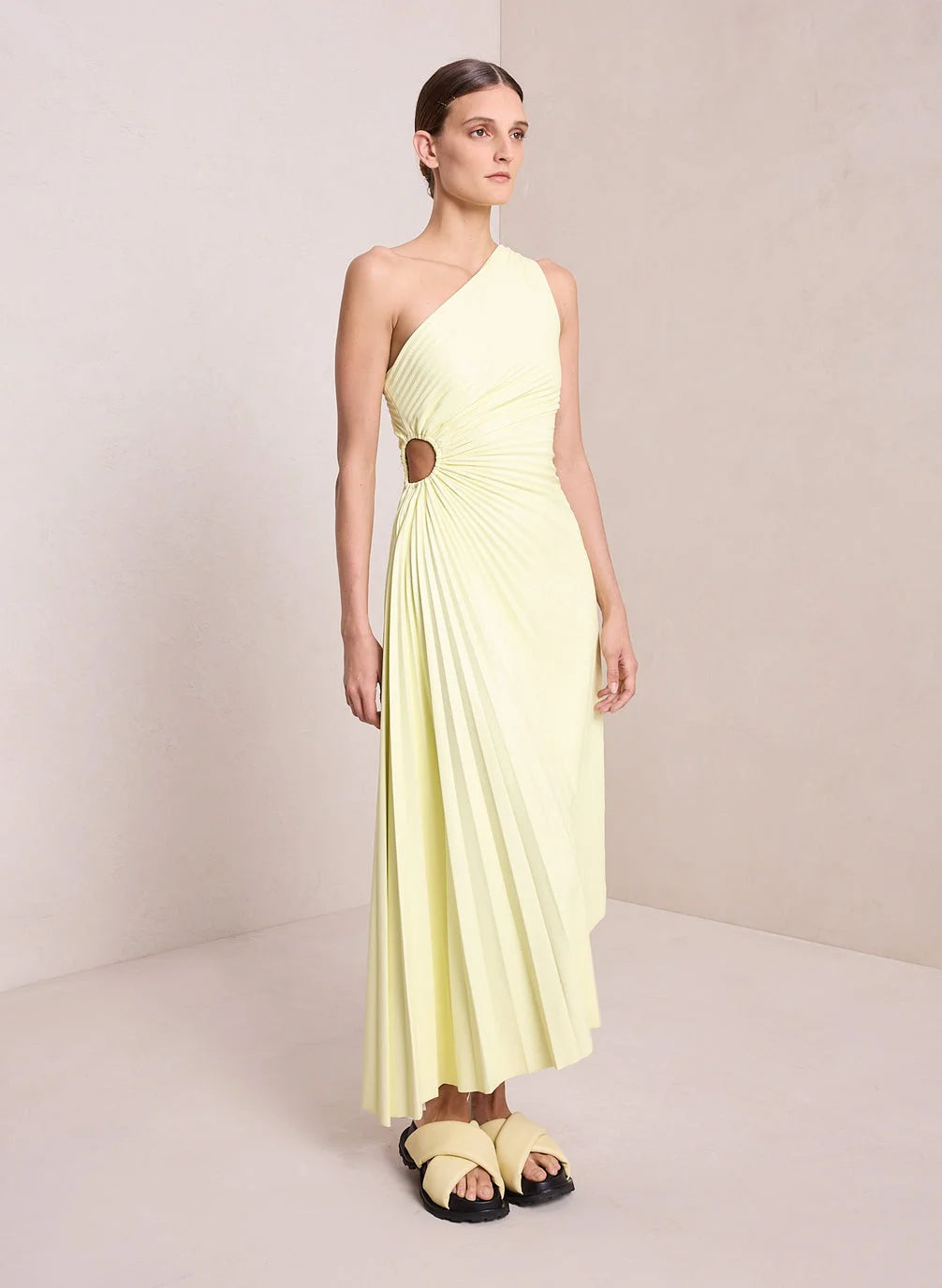 Asymmetric pleated maxi dress for women - Elegant and flowing