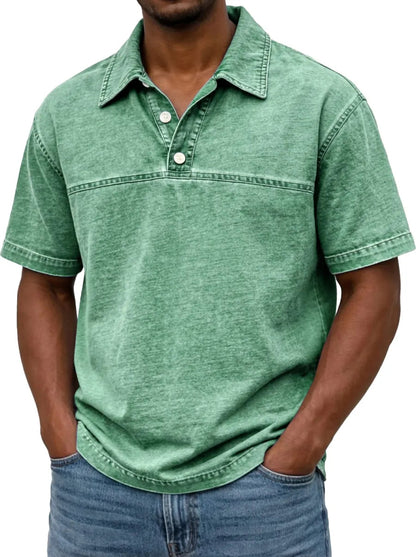 Polo pour hommes élégant couleur unie vintage – Haut à manches courtes