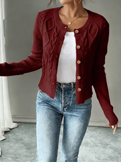 Cárdigan de punto trenzado para mujer con botones - Elegante y suave