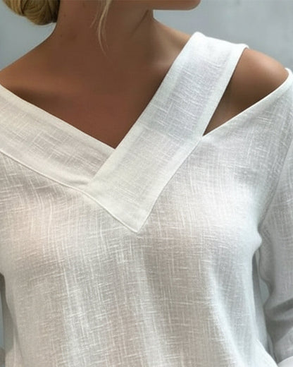 Haut élégant pour femme – Col en V asymétrique, style chic pour le travail et les soirées