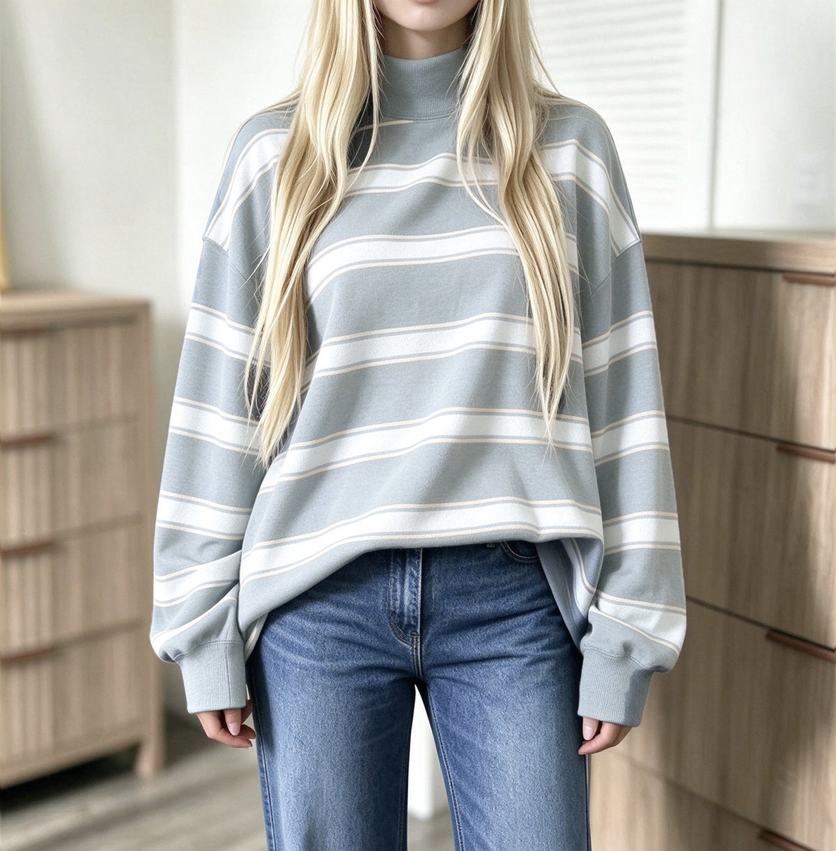 Sweatshirt femme imprimé à rayures – Décontracté et tendance