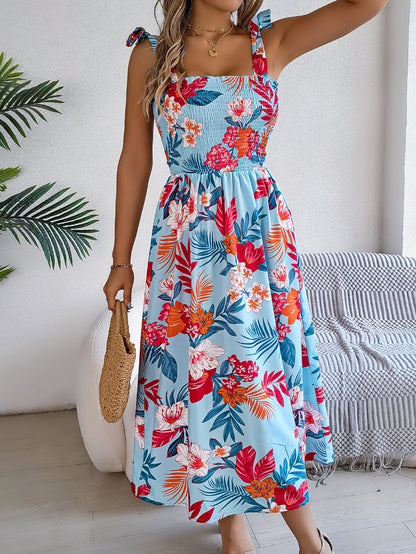 Robe Midi Corset Fleurie Femme – Tenue d’Été Élégante pour Vacances à la Plage