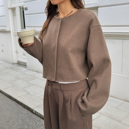Veste courte premium en mélange de laine pour femme – Pea coat à manches longues