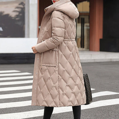 Manteau d’hiver matelassé long en A pour femme – Doudoune confortable zippée