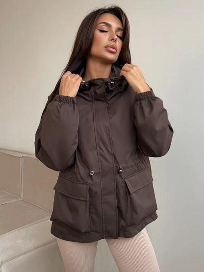 Lightweight women's hooded jacket with drawstring - Practical and casual