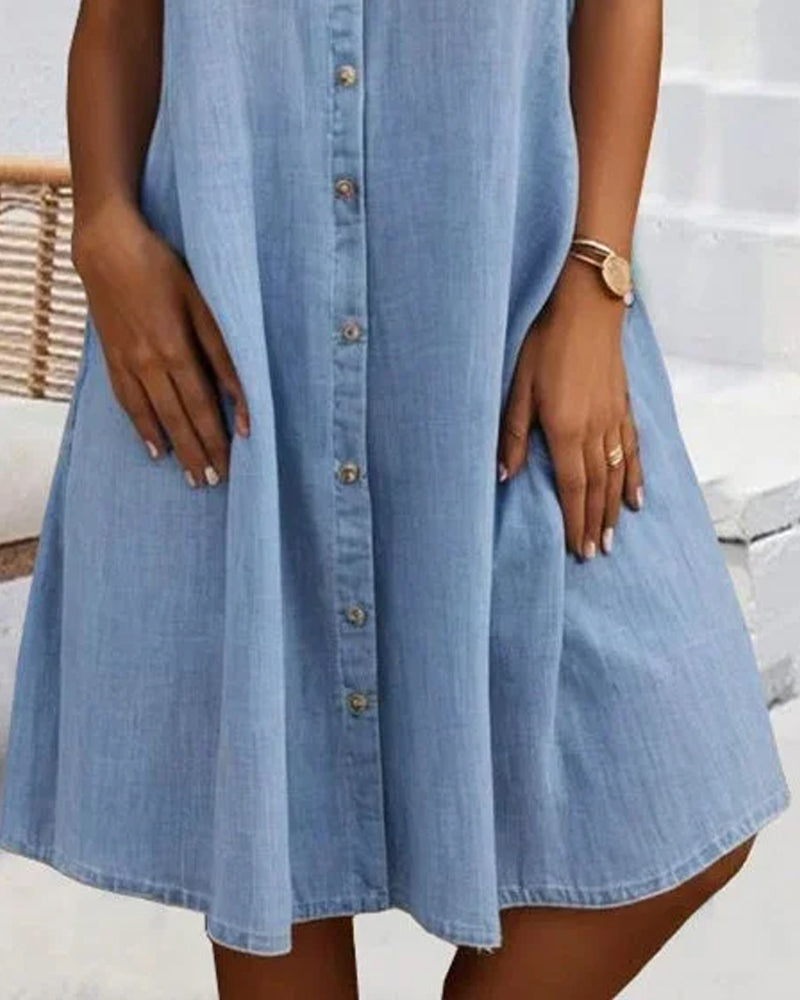 Robe Midi à Col Revers et Bouton pour Femme