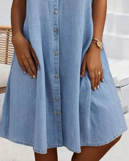 Robe Midi à Col Revers et Bouton pour Femme