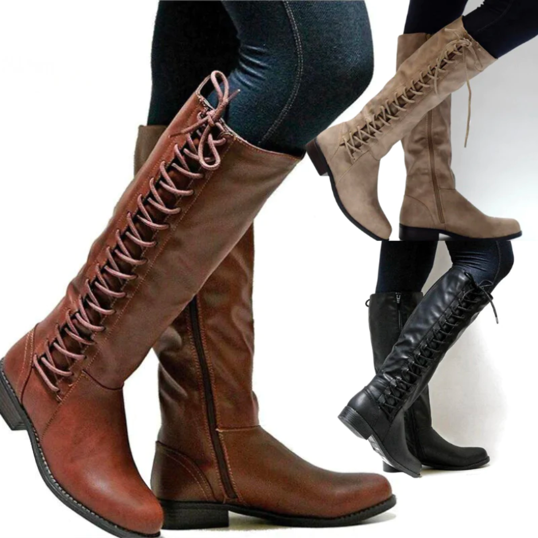 Bottes Hautes en Cuir Lacées Confortables pour Femme – Chaussures Stylées et Durables Automne Hiver