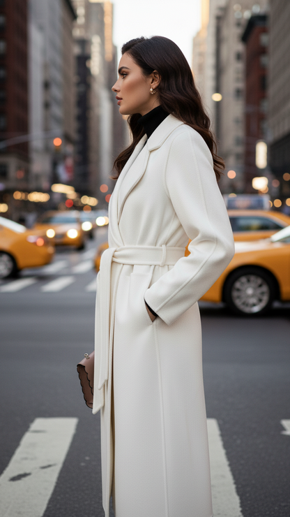 Cappotto da donna classico doppiopetto con cintura – stile elegante e senza tempo per l’inverno