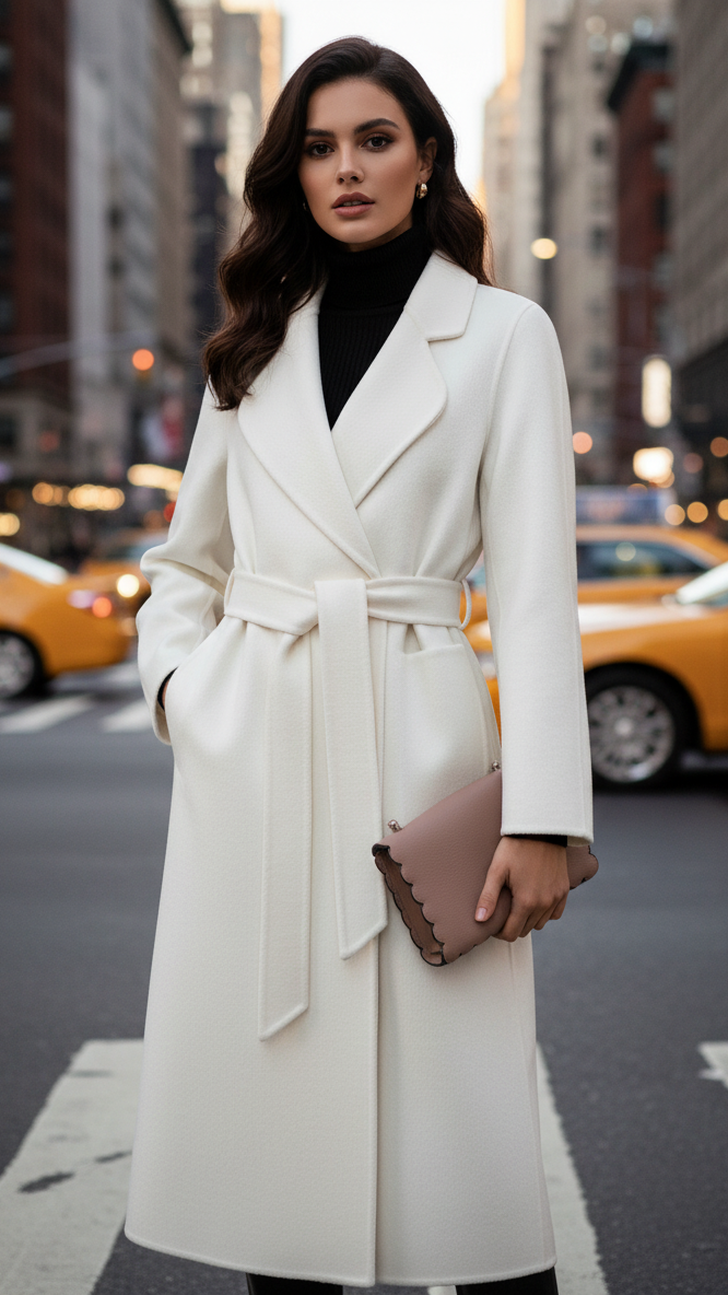 Cappotto da donna classico doppiopetto con cintura – stile elegante e senza tempo per l’inverno
