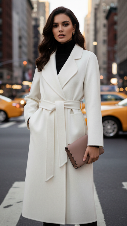 Cappotto da donna classico doppiopetto con cintura – stile elegante e senza tempo per l’inverno