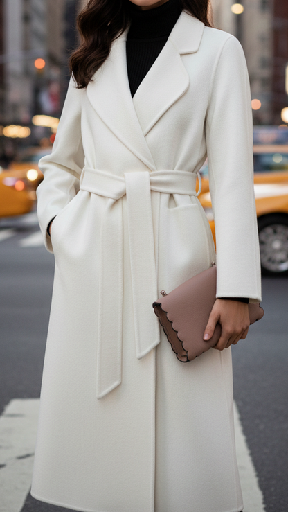 Cappotto da donna classico doppiopetto con cintura – stile elegante e senza tempo per l’inverno