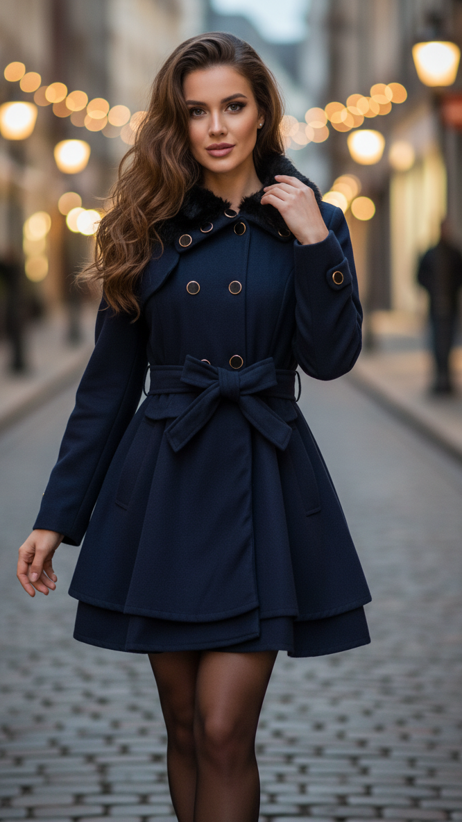 Abrigo de mujer cruzado con cuello de piel sintética – estilo elegante y cálido para invierno