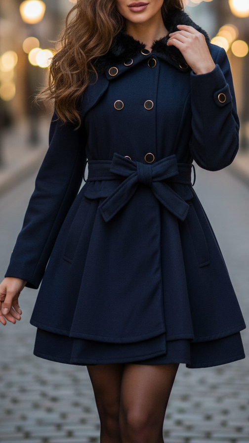Abrigo de mujer cruzado con cuello de piel sintética – estilo elegante y cálido para invierno