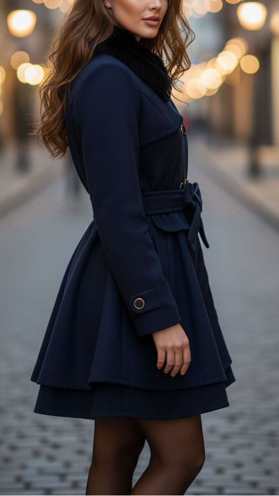 Abrigo de mujer cruzado con cuello de piel sintética – estilo elegante y cálido para invierno