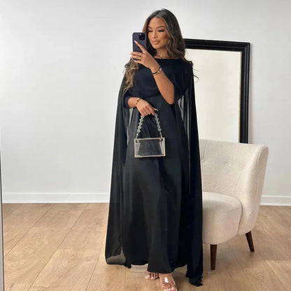 Robe Maxi Cape Invitée de Mariage Femme – Robe de Soirée Élégante en Satin Uni