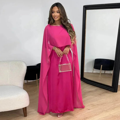 Robe Maxi Cape Invitée de Mariage Femme – Robe de Soirée Élégante en Satin Uni