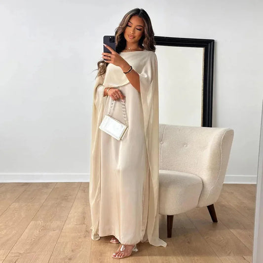 Maxi Cape Dress Wedding Guest Woman – Elegant Evening Dress in Plain Satin