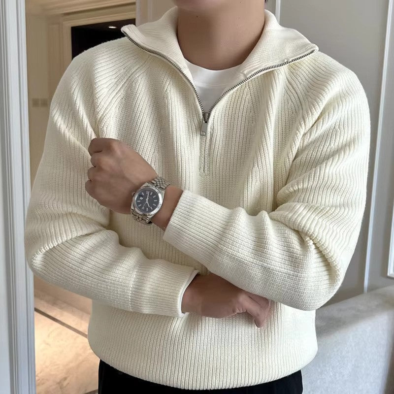 Pull Côtelé Zippé quarte Homme En Coton – Confort Intemporel Et Style Moderne