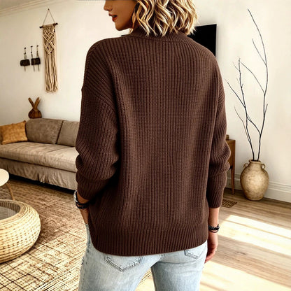 Pull femme côtelé à zip asymétrique – Moderne et confortable