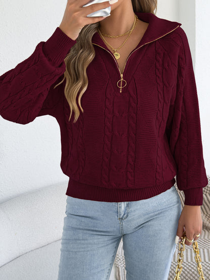 Pull femme torsade avec zip - Chaud et pratique