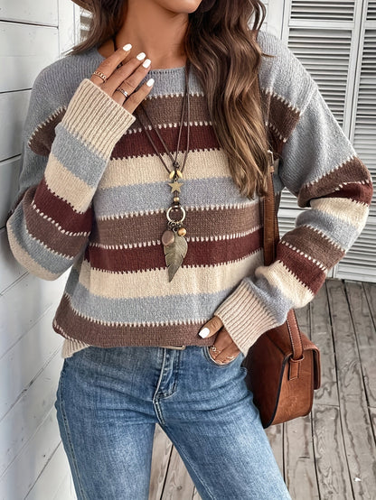 Maglione da donna a righe con girocollo - Morbido e confortevole