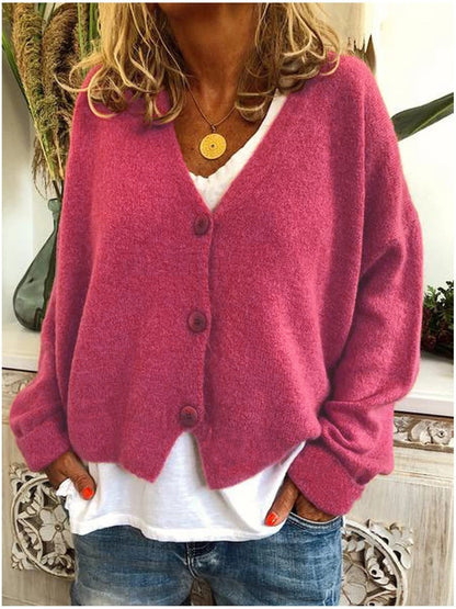 Cardigan Femme Tricoté Boutonné Col V Doux Élégant
