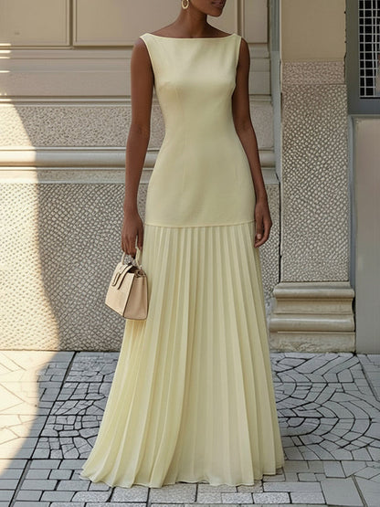 Robe Longue de Soirée en Gaze pour Femme – Col Bateau Élégant