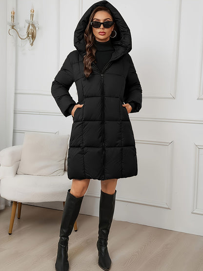 Abrigo acolchado largo con capucha para mujer – Estilo invernal ligero y cálido