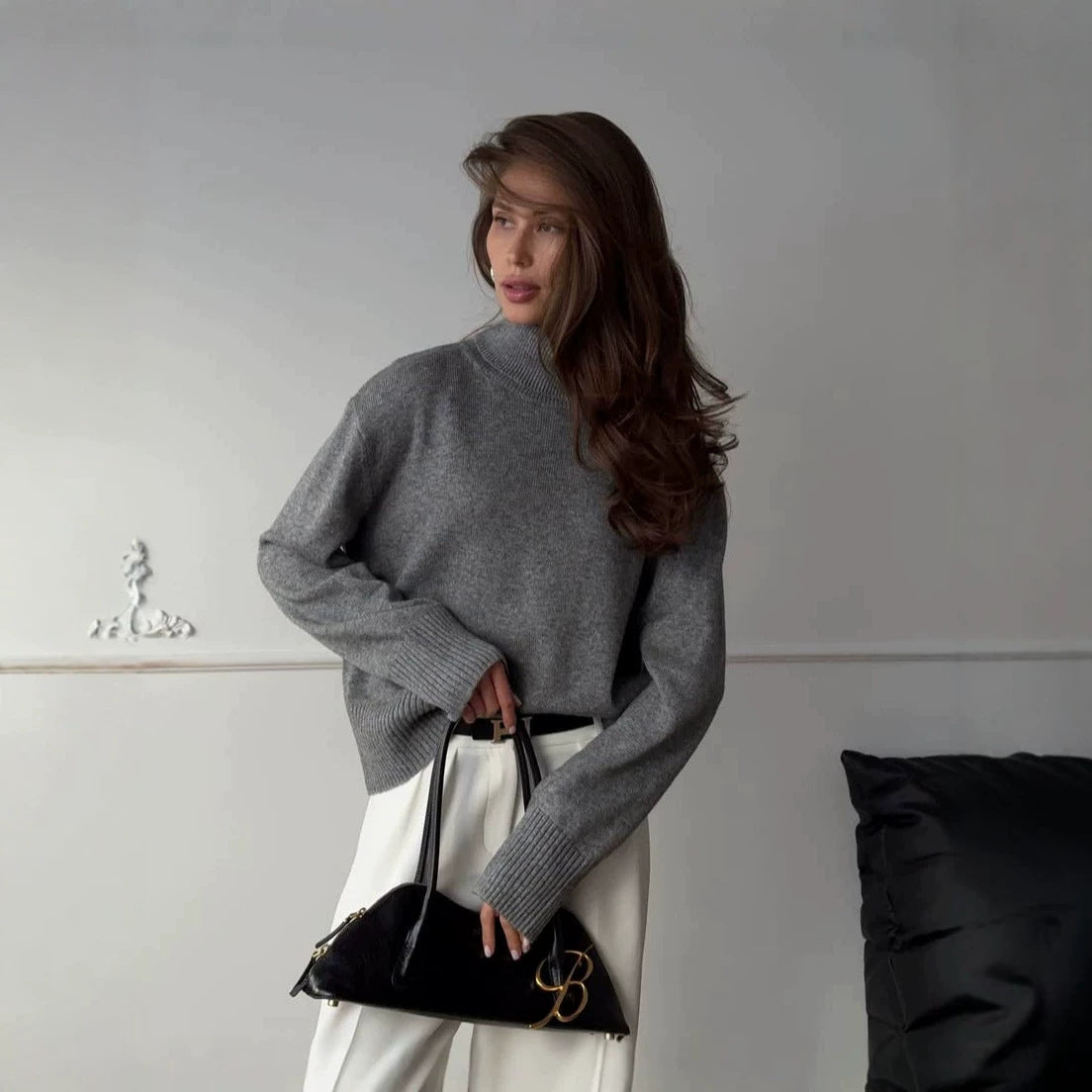 Pull en maille unie ample pour femme – Un style décontracté et confortable pour tous les jours