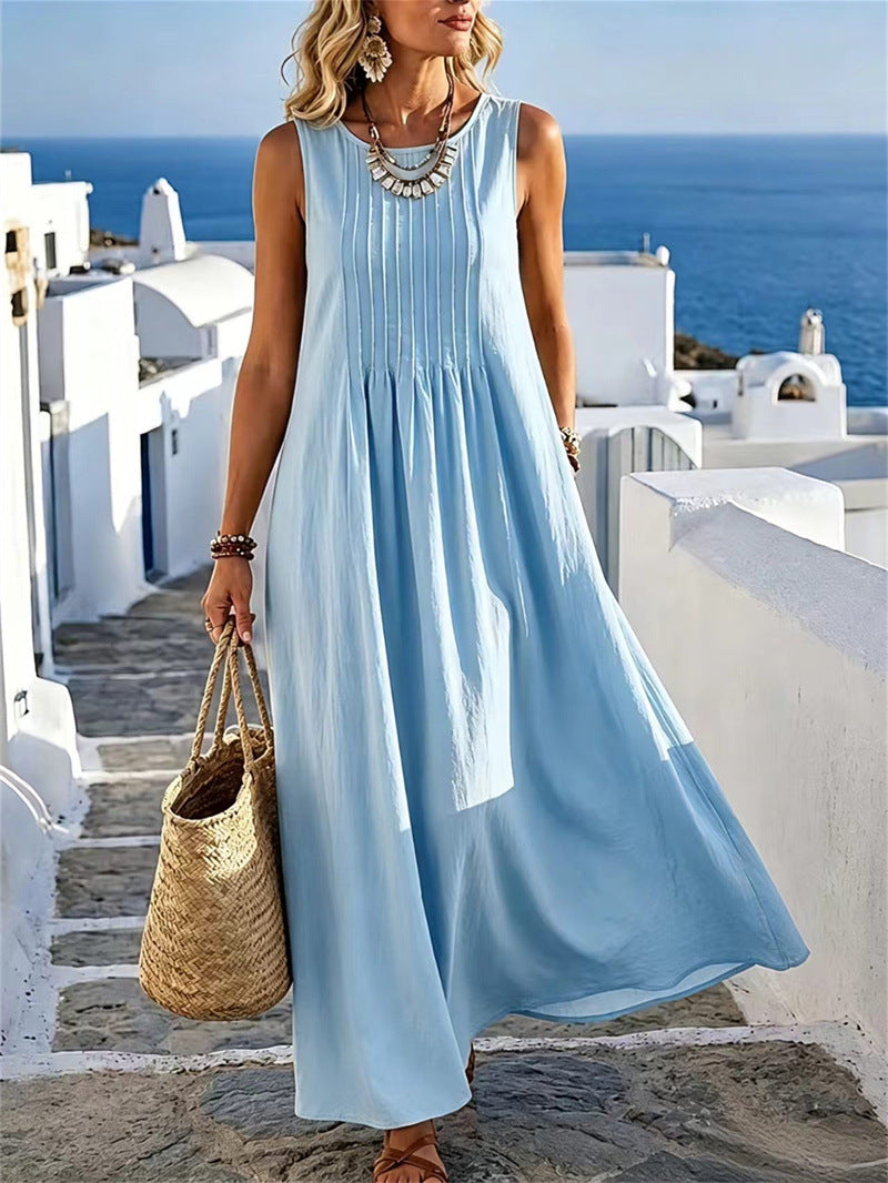 Loose women's dress with round neck, casual style