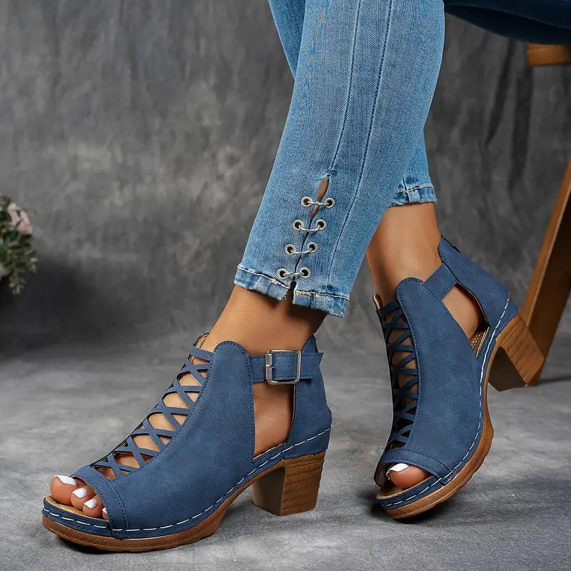 Sandales à boucle ouvertes élégantes hautes femmes – Chaussures d'été légères confortables et premium
