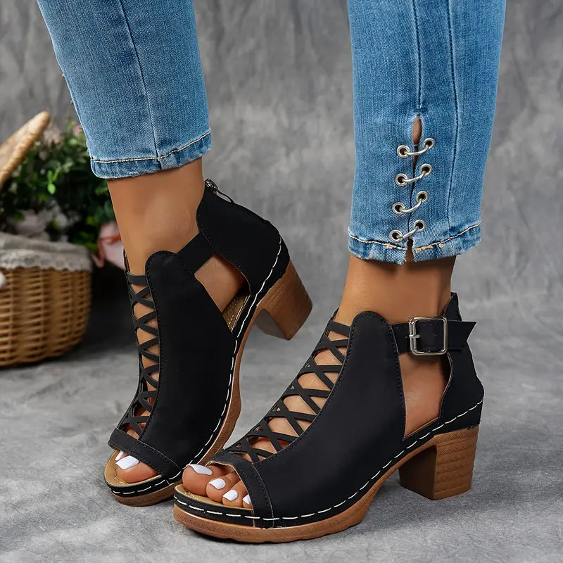 Sandales à boucle ouvertes élégantes hautes femmes – Chaussures d'été légères confortables et premium