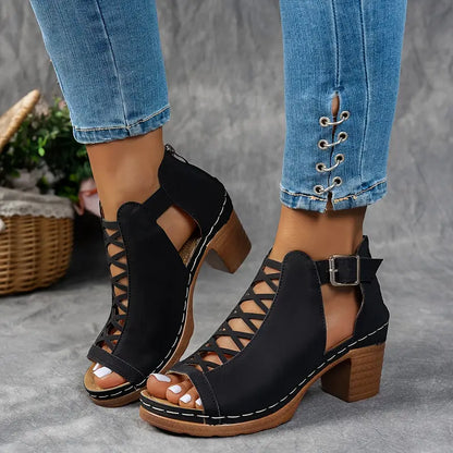 Sandales à boucle ouvertes élégantes hautes femmes – Chaussures d'été légères confortables et premium