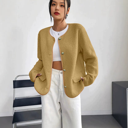 Cappotto in lana testurizzata da donna per taglie forti, ispirato a Chanel – Stile classico ed elegante