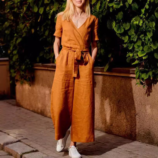 Combinaison femme color block a manches courtes coupe ample