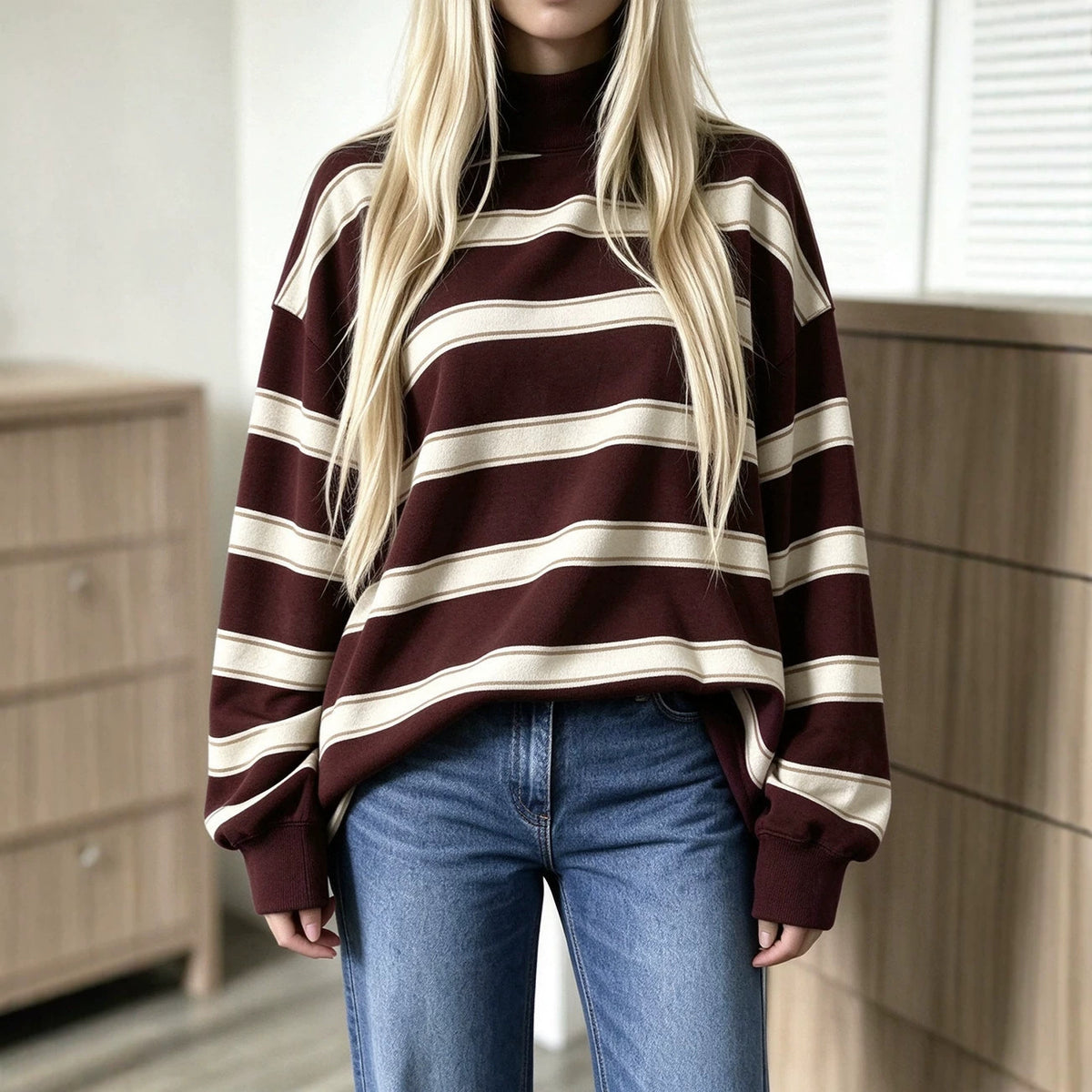 Sweatshirt femme imprimé à rayures – Décontracté et tendance