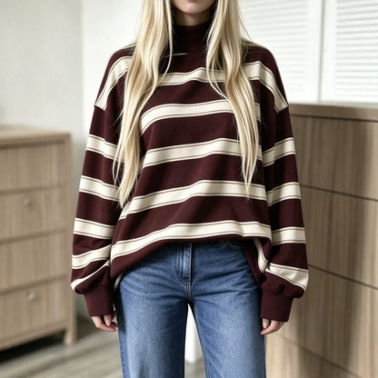Sweatshirt femme imprimé à rayures – Décontracté et tendance