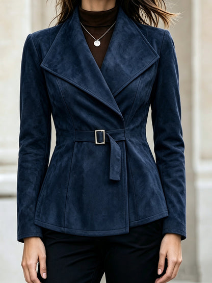 Abrigo de mujer efecto ante con cuello de solapa – Elegante y moderno