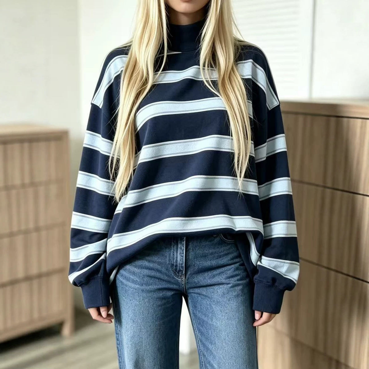 Sweatshirt femme imprimé à rayures – Décontracté et tendance